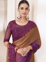 Chocolate And Purple Shaded Chiffon Saree